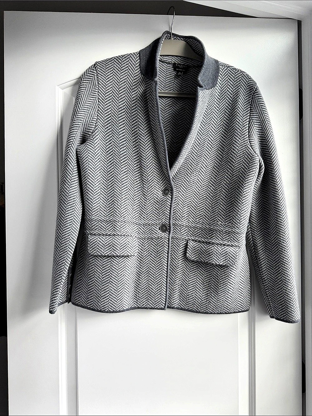 Talbots Merino Sweater Blazer - Herringbone Gray & White Medium